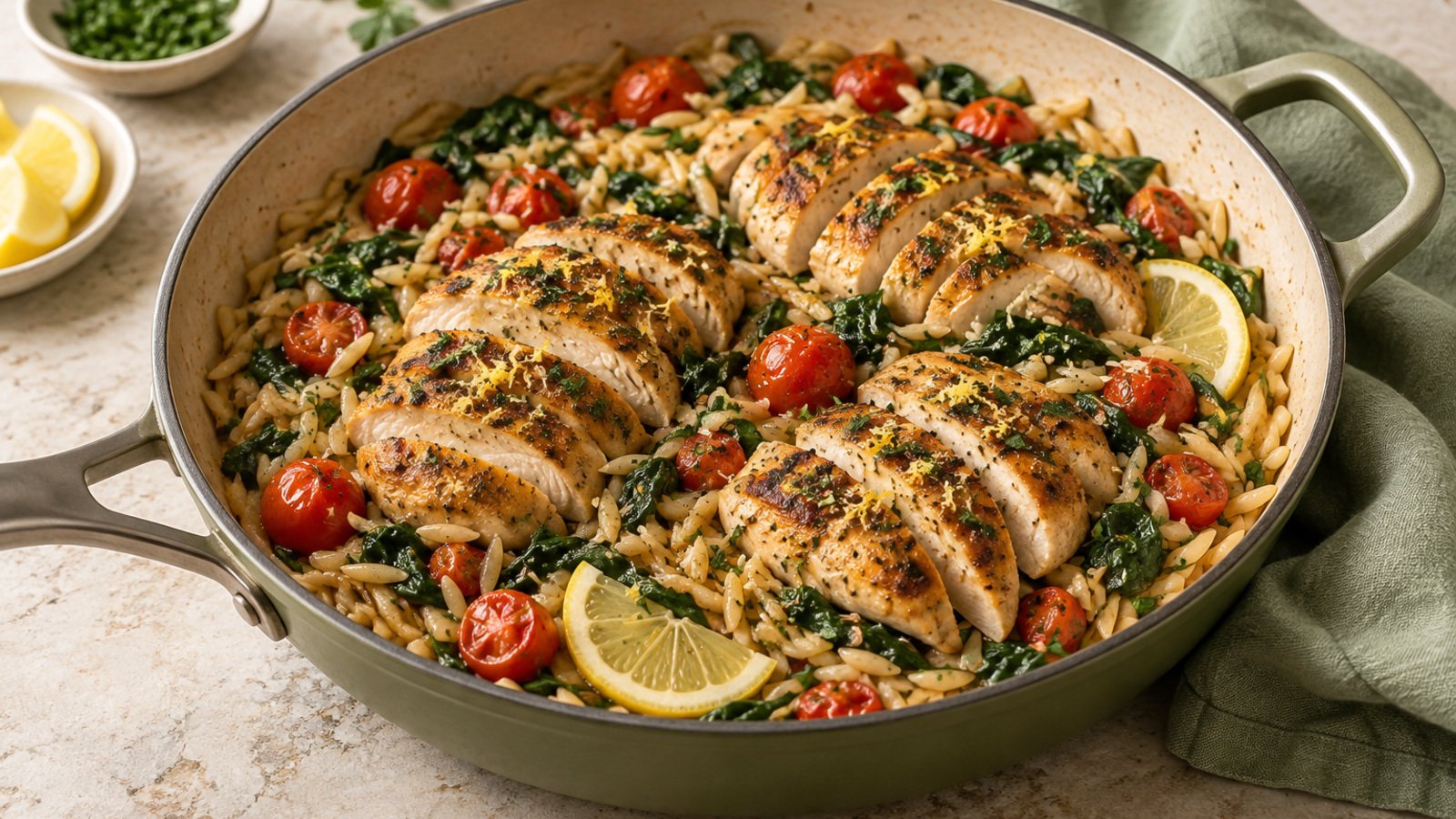 One-Pan Chicken Spinach Orzo