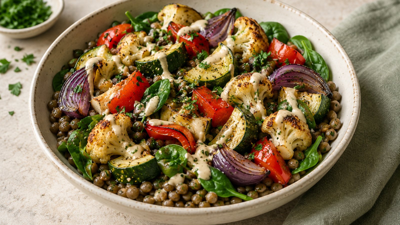Roasted Vegetable Lentil Bowl