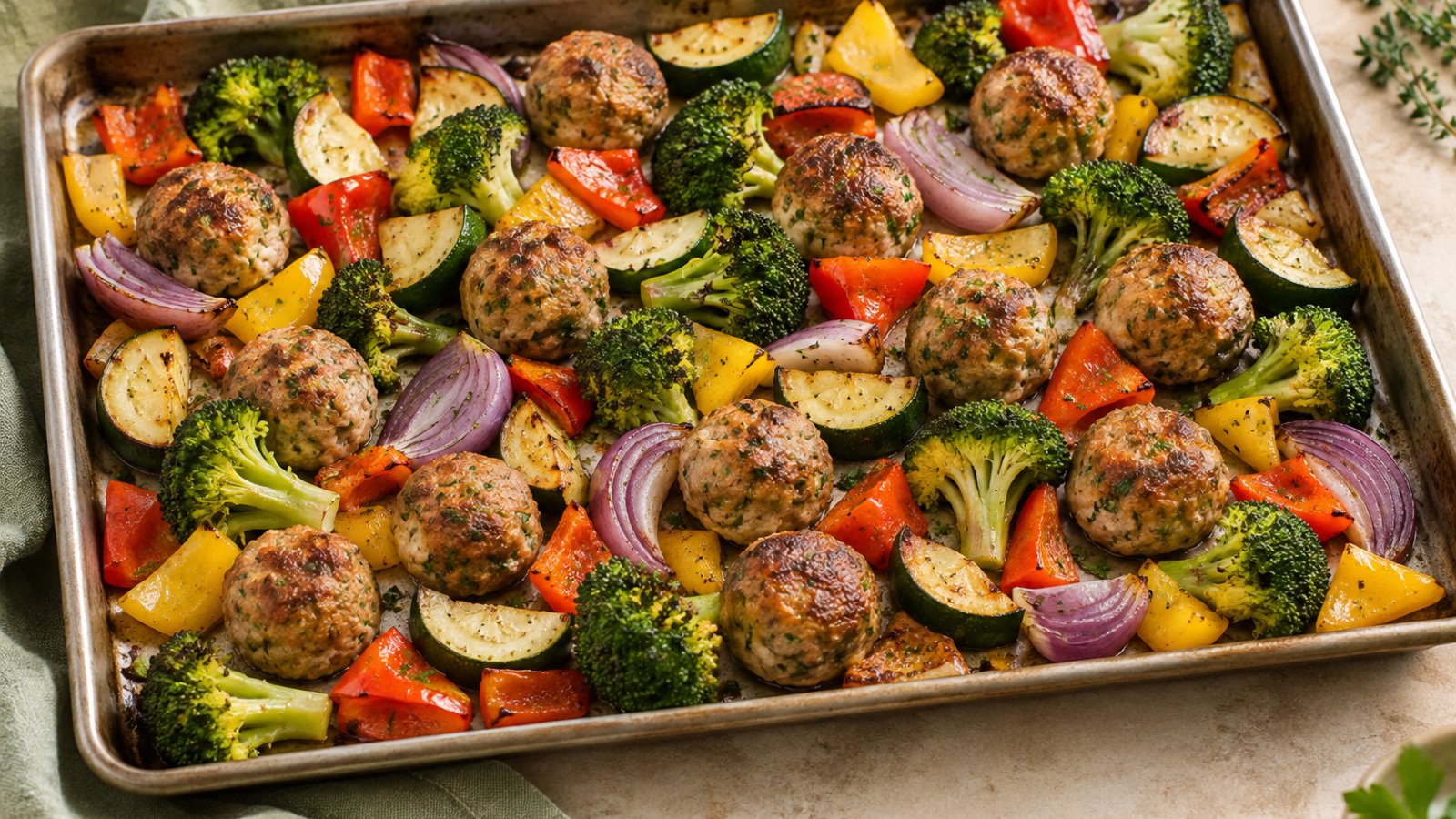 Sheet-Pan Turkey Meatballs and Vegetables