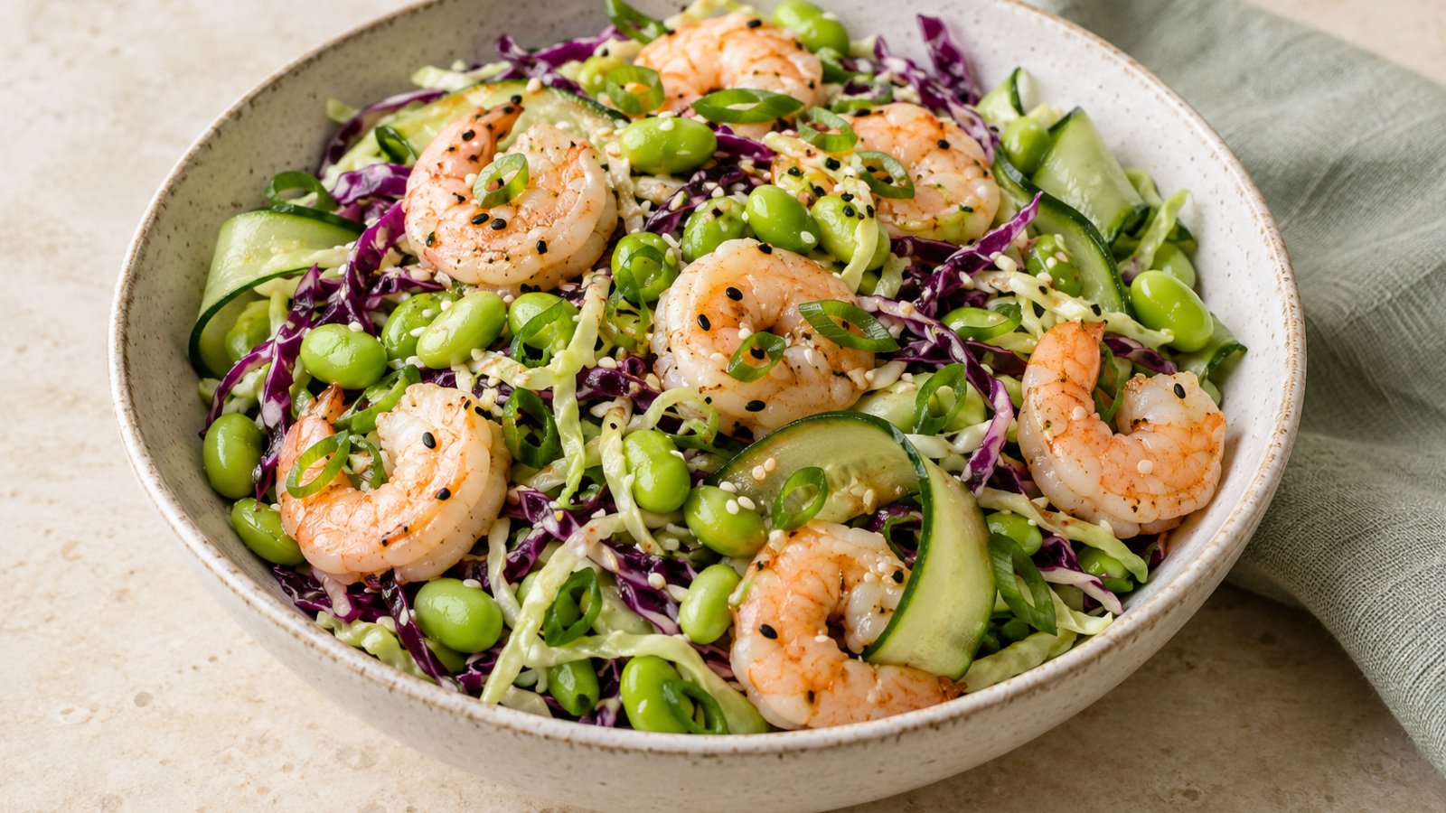 Shrimp Edamame Cabbage Bowl