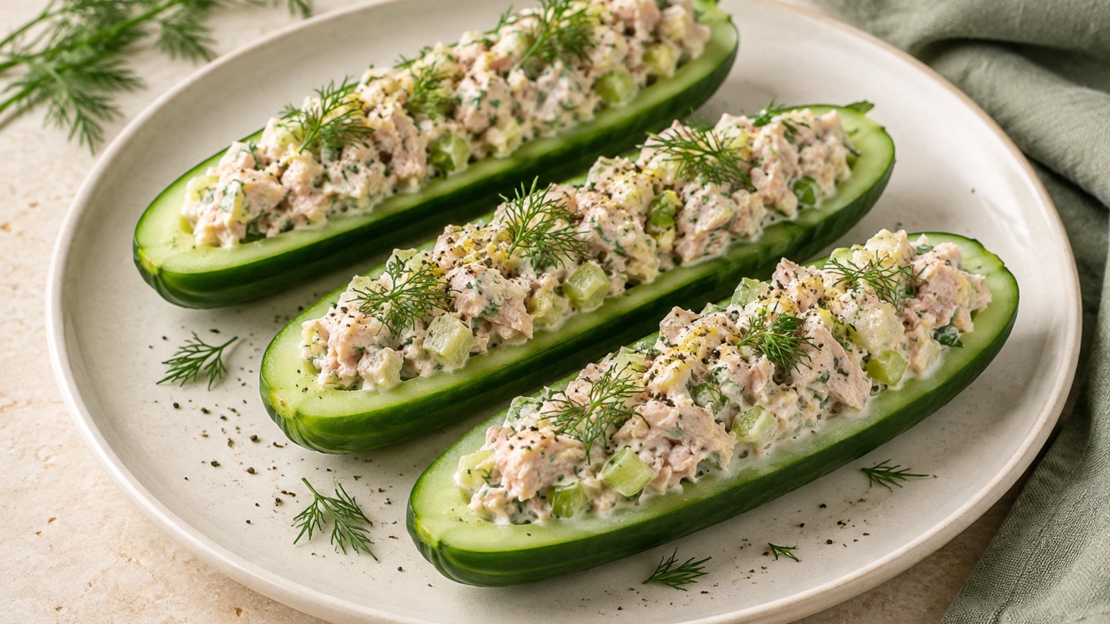 Tuna Cucumber Snack Boats