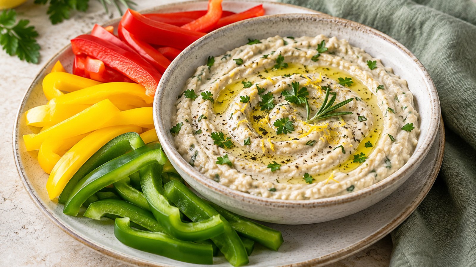 White Bean Herb Dip with Peppers